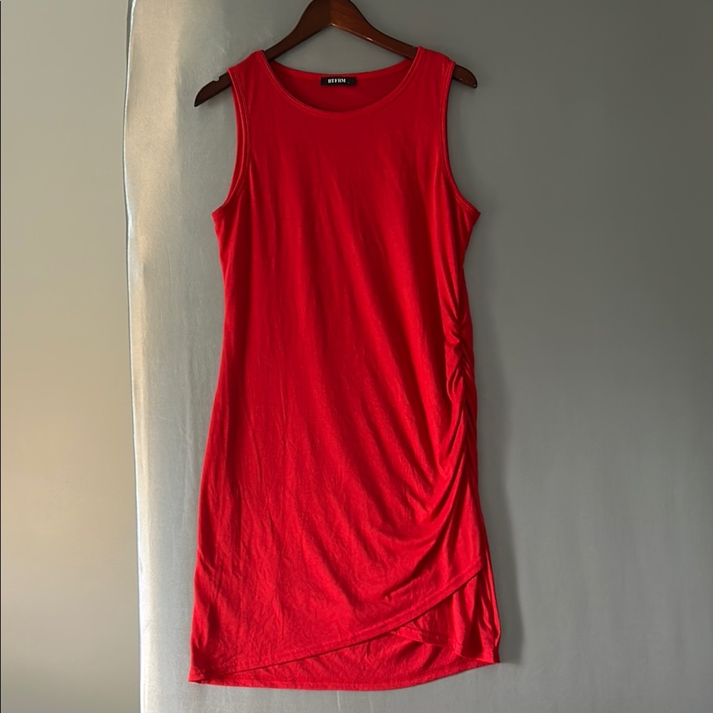 Red Ruched Sheath Mini Dress